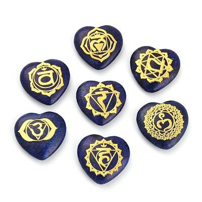 7Pcs 7 Styles Chakra Natural Dyed Sesame Jasper Love Heart Ornaments Figurines