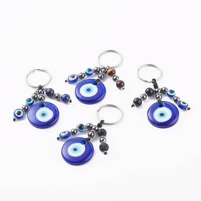 Flat Round Evil Eye Lampwork Keychain
