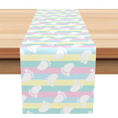 Pink Blue Yellow Cyan Footprints Stripe Table Runner - Aperturee