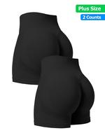 Plus Size Solid Color Sports Shorts, High Stretch Butt-lifting Yoga Shorts, Ladies Sportswear for Indoor Outdoor Wear, Gymclo...