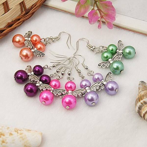 Trendy Glass Pearl Fairy Wing Dangle Earrings