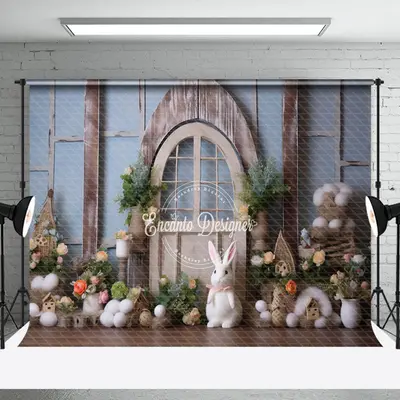 White Egg Rabbit Door Easter Backdrop For Photograph - Aperturee
