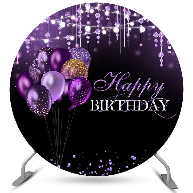 Aperturee Purple Glitter Balloons Black Round Birthday Backdrop | Birthday Party Decorations | Happy Birthday Backdrop | Cake...