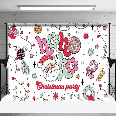 Aperturee Hohoho Disco Ball Santa Christmas Party Backdrop - Aperturee
