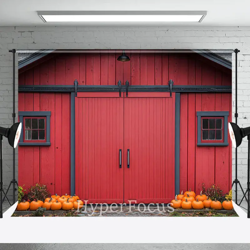 Retro Red Barn Door Pumpkins Autumn Photo Backdrop - Aperturee