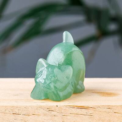 Natural Green Aventurine Carved Healing Cat Figurines