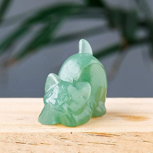 Natural Green Aventurine Carved Healing Cat Figurines