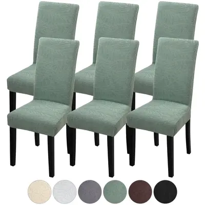 FULOON Jacquard  Leaf Pattern Chair Covers Set ,Super Fit Stretch Removable Washable Short Dining Chair Protector Cover Seat ...