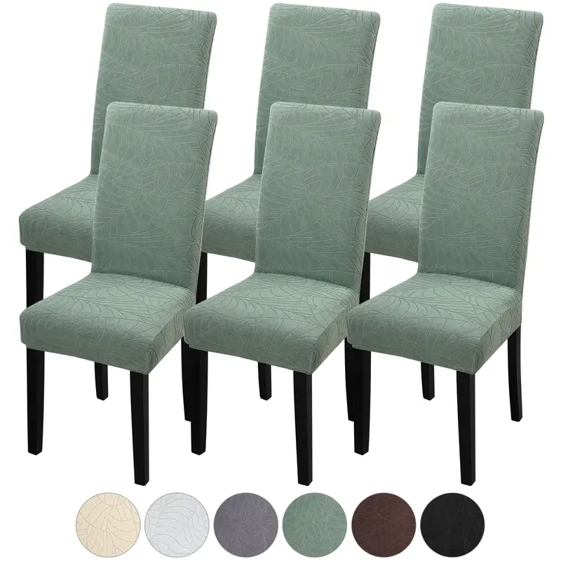 FULOON Jacquard  Leaf Pattern Chair Covers Set ,Super Fit Stretch Removable Washable Short Dining Chair Protector Cover Seat ...