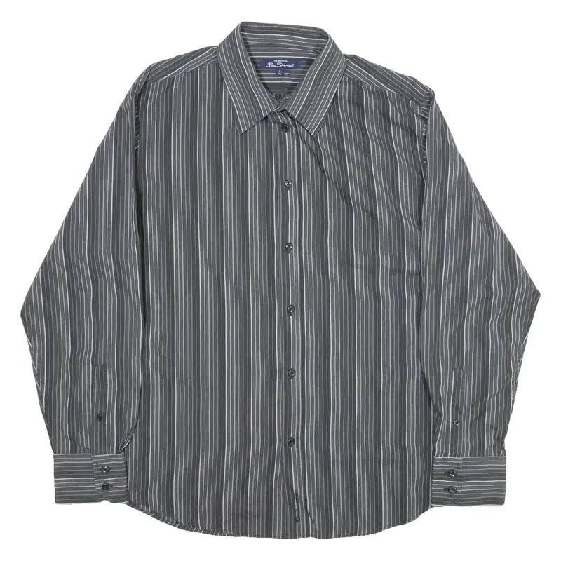 BEN SHERMAN Mens Shirt Grey Striped Long Sleeve XL
