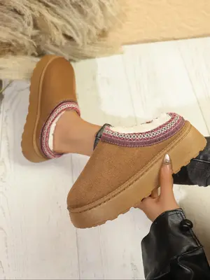 Women's Solid Color Plush House Slippers, Casual Soft Comfortable Platform Home Slippers, Warm Slippers for Indoor & Outdoor ...