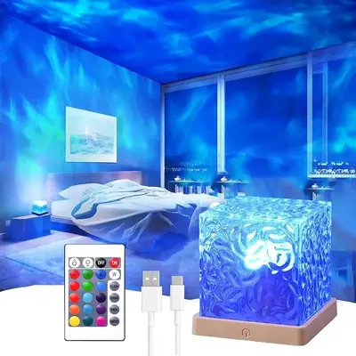 1 Pack  Ocean Wave Projector w/ Remote | 16 Color Changing Night Light  | USB Powered Mood Lamp for Bedroom/Bar | Auto Gradie...