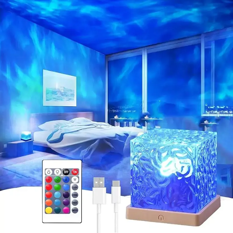 1 Pack  Ocean Wave Projector w/ Remote | 16 Color Changing Night Light  | USB Powered Mood Lamp for Bedroom/Bar | Auto Gradie...