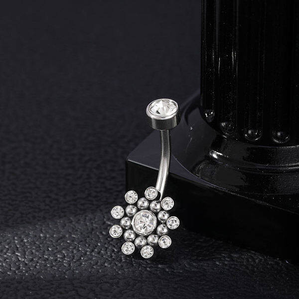 304 Stainless Steel Clear Cubic Zirconia Curved Barbell Belly Button Rings