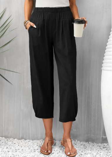 Modlily Black Pocket Elastic Waist High Waisted Pants - M