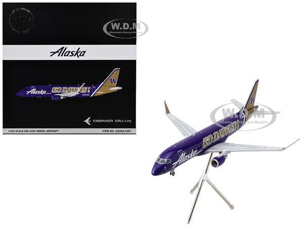 Embraer ERJ-175 Commercial Aircraft Alaska Airlines/Horizon - University of Washington Huskies (N662QX) Purple with Gold Ta...