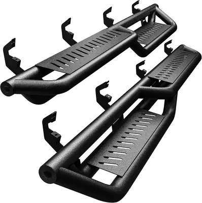 Running Boards Compatible with 2005-2023 Toyota Tacoma Double Cab, 2-Stairs Side Step Rails Black Powder Coated Nerf Bars