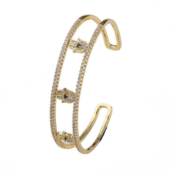 Cubic Zirconia Hamsa Hand Open Cuff Bangle