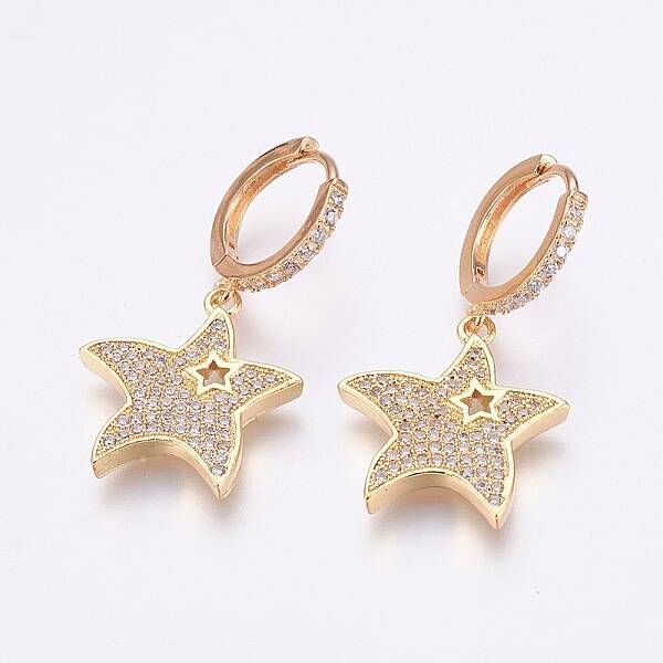 Brass Micro Pave Cubic Zirconia Dangle Hoop Earrings