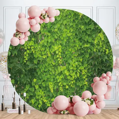 Aperturee Bright Greeny Leaves Round Birthday Backdrop