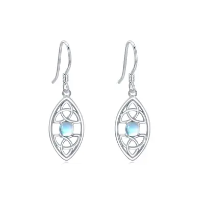 Sterling Silver Circular Shaped Moonstone Celtic Knot Drop Earrings