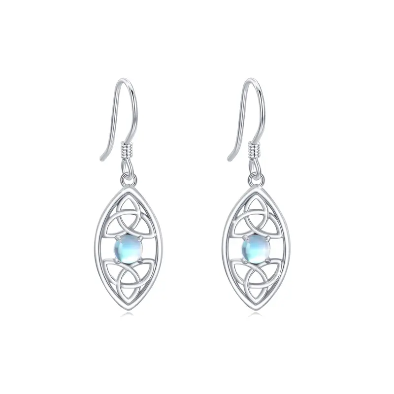 Sterling Silver Circular Shaped Moonstone Celtic Knot Drop Earrings