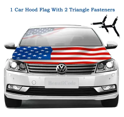 The United States Car Hood Flag Set, 1 American Car Hood Flag (4×5ft) With 2 Triangle Clips, Memorial Day Independence Day V...