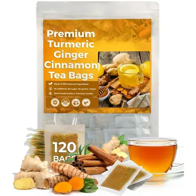 120 Tea Bags - Turmeric Ginger Cinnamon Tea - 100% Natural Turmeric, Ginger, and Cinnamon,100% handmade & No Additives & No S...