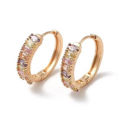 Brass with Colorful Glass Hoop Earrings