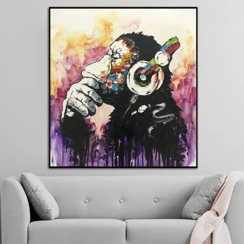 Modern Monkey Painting On Canvas Monkey In Headphones Oil Painting | POSITIVE VIBRATION