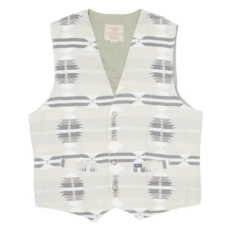 LEE COOPER Waistcoat Gilet Cream Fair Isle Mens L