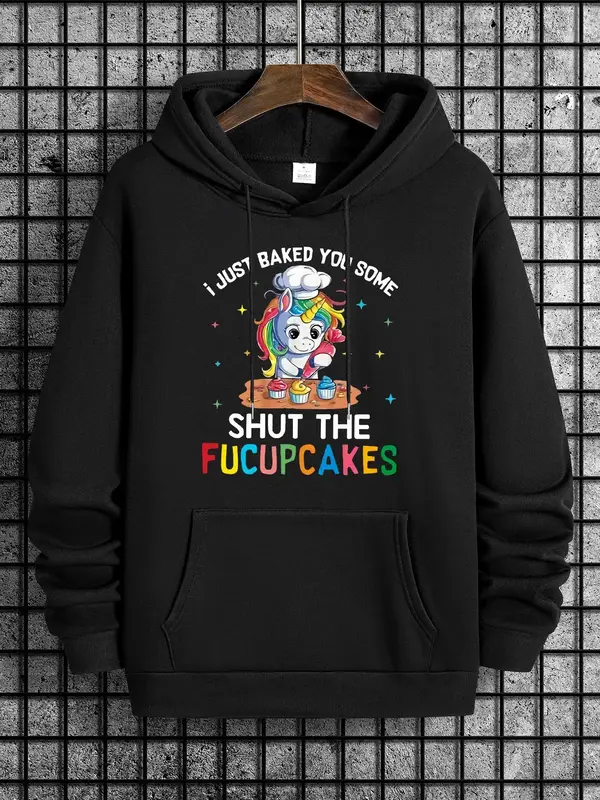 Men's Cartoon Print Drop Shoulder Hoodie, Fashion Drawstring Pocket Hooded Pullover Sweatshirt, Streetwear, Men Tops Clothes ...