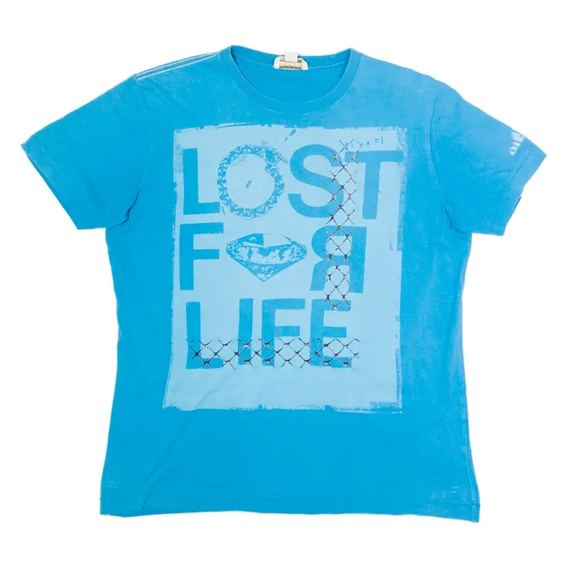 DIESEL Lost For Life Mens T-Shirt Blue Crew Neck M