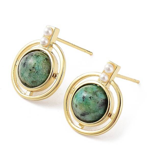 Dyed Synthetic Turquoise Half Round Dangle Stud Earrings