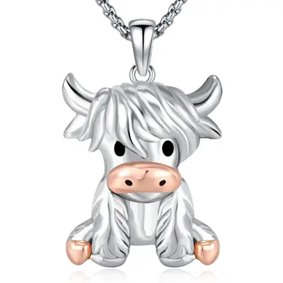 Highland Cow Necklace 925 Sterling Silver Pendant Necklace Gift for Women Girls with Gift Box