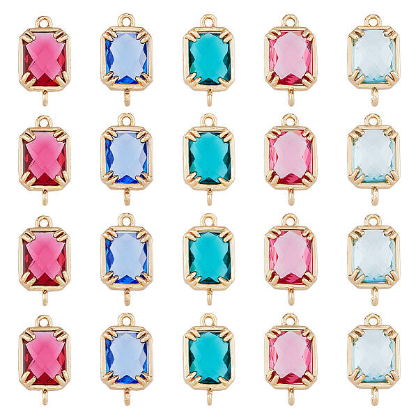 20Pcs 5 Colors Brass Glass Connector Charms