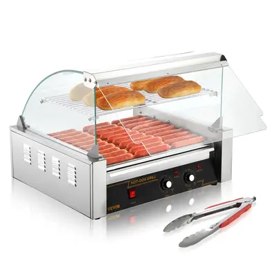 VEVOR Hot Dog Roller, 11 Rollers 30 Hot Dogs Capacity, 1650W Stainless Sausage Grill Cooker Machine with Dual Temp Control Gl...