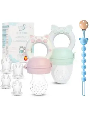 Baby Fruit Feeder Pacifier - BPA-Free Silicone Baby Food Feeder for Self-Feeding - Teething Relief - 4+ Months, 6 Silicone Ni...