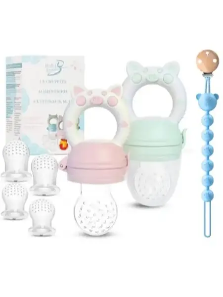 Baby Fruit Feeder Pacifier - BPA-Free Silicone Baby Food Feeder for Self-Feeding - Teething Relief - 4+ Months, 6 Silicone Ni...