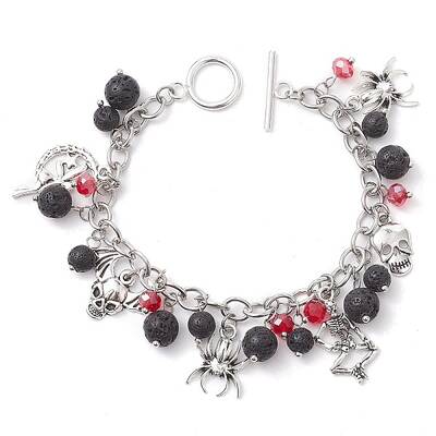 Halloween Natural Lava Rock and Glass Cable Chains Charm Bracelets