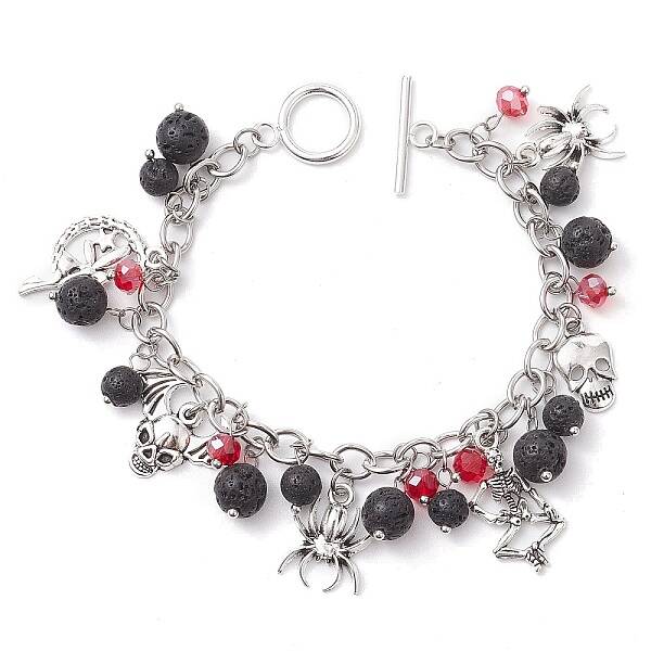 Halloween Natural Lava Rock and Glass Cable Chains Charm Bracelets