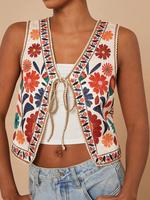 Women's Floral Print Tie Front Crop Tank Top, Casual Bohemian Sleeveless Top for Summer, Ladies Clothes for Beach Vacation, W...