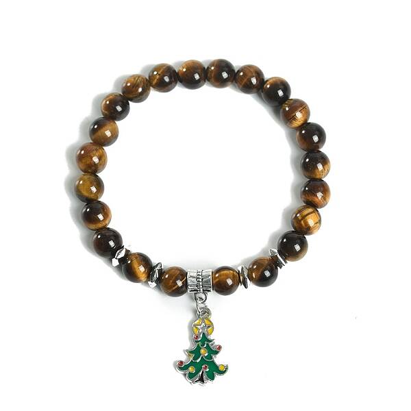 Christmas Theme Natural Tiger Eye Stretch Bracelets