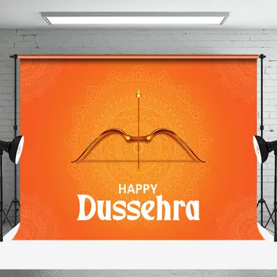 Aperturee Orange Crossbow Arrow Indian Happy Dussehra Backdrop | Wall Backdrop For Party | Party Photo Backdrops | Custom Bac...