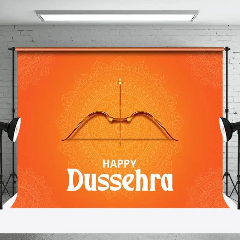 Aperturee Orange Crossbow Arrow Indian Happy Dussehra Backdrop | Wall Backdrop For Party | Party Photo Backdrops | Custom Bac...