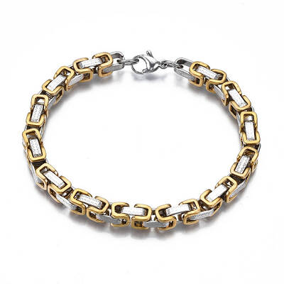 Ion Plating(IP) Two Tone 201 Stainless Steel Byzantine Chain Bracelets