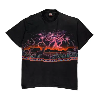 Single Stitch Lightning Single Stitch Signal Sports Graphic T-Shirt - Large Black Cotton