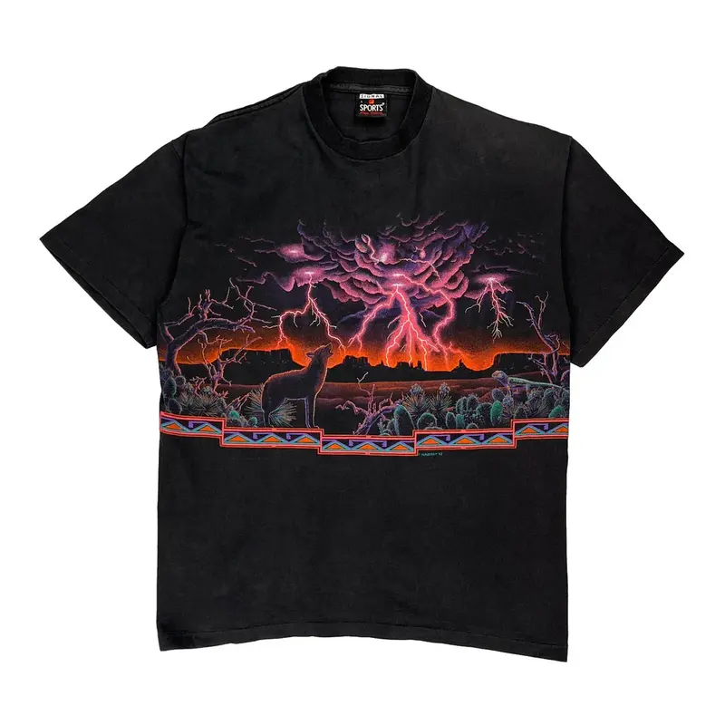 Single Stitch Lightning Single Stitch Signal Sports Graphic T-Shirt - Large Black Cotton