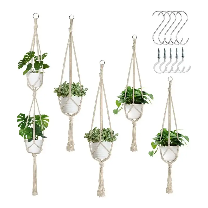 Gardening Plant Hanging Basket, 5 Counts/set Hanging Plant Stand Holder with 10 Hooks, Macrame Plant Hangers for Room Decor, ...