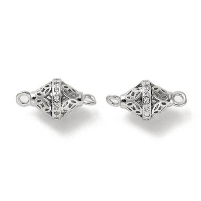Brass Micro Pave Clear Cubic Zirconia Bicone Connector Charms